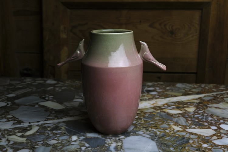 Wazon ceramiczny, różowy "Ptasie Trele"