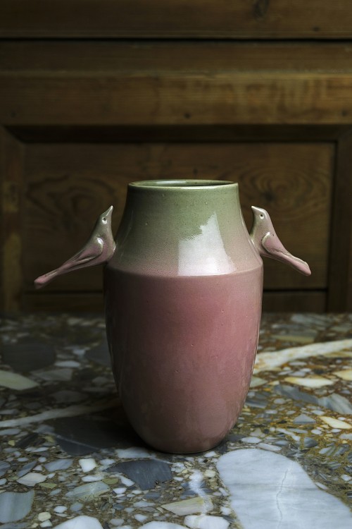 Wazon ceramiczny, różowy "Ptasie Trele"