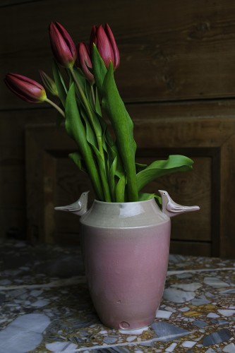 Wazon ceramiczny, różowy "Ptasie Trele" (1)