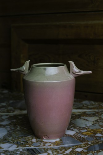 Wazon ceramiczny, różowy "Ptasie Trele" (1)