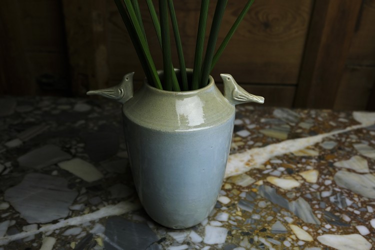 Wazon ceramiczny, błękitny "Ptasie Trele"