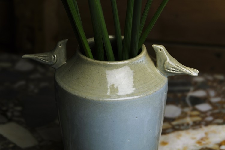 Wazon ceramiczny, błękitny "Ptasie Trele"