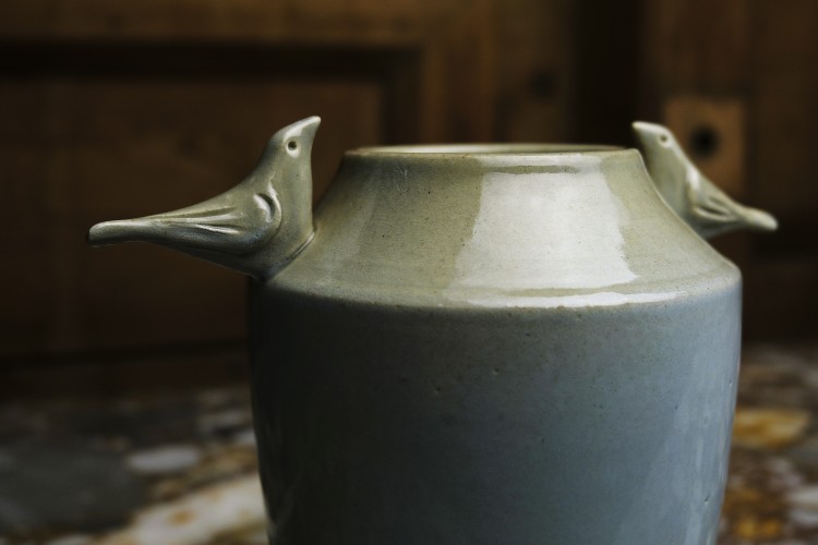 Wazon ceramiczny, błękitny "Ptasie Trele"