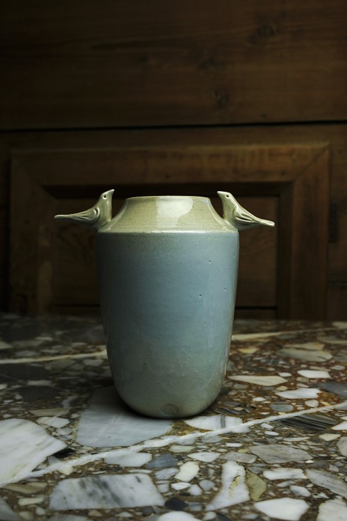 Wazon ceramiczny, błękitny "Ptasie Trele"
