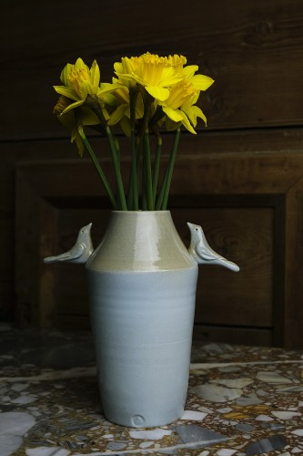 Wazon ceramiczny, błękitny "Ptasie Trele" (1)