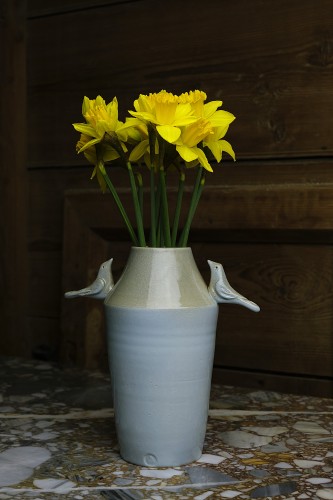 Wazon ceramiczny, błękitny "Ptasie Trele" (1)