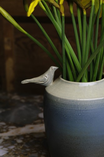 Wazon ceramiczny, błękitny z Motywem Ptaków